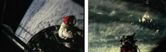 宇航员拉塞尔-施威卡特离开“阿波罗9号”太空舱测试便携生命保障系统。同时，阿波罗9号任务首次进行了登月舱零重力测试。