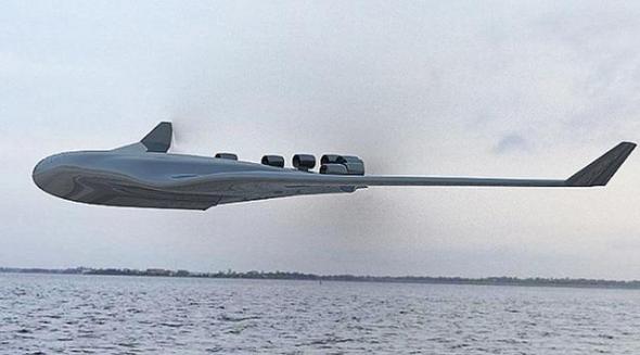 伦敦帝国理工学院设计的巨型水上客机载客量达到2000名，使用了飞翼造型，下机身为船型结构