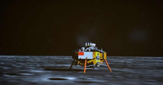12月14日，嫦娥三号平稳落月，中国首次地外天体软着陆成功。（模拟图）