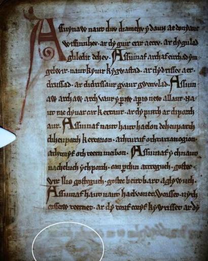 《卡马森的黑皮书》(Black Book of Carmarthen)手稿中现人脸图案