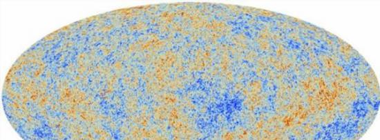 利用普朗克太空望远镜获取的数据绘制的早期宇宙地图，当时的宇宙只有38万岁