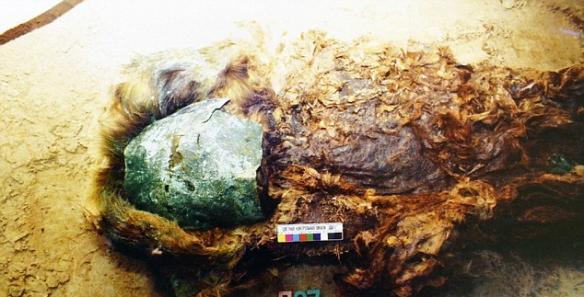 在泽莱尼-亚尔遗址中，考古学家们发现一具戴着铜质面具的木乃伊。