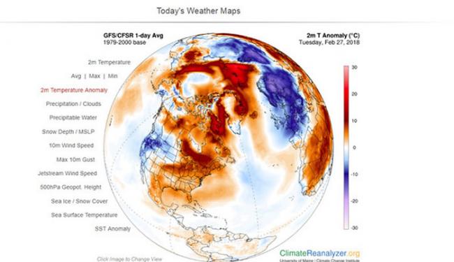 北极因为太阳照射角度的关系，冬天通常很冷，但今年却出现异常高温。