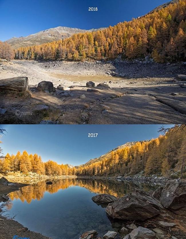 意大利著名的阿尔卑斯山蓝湖几乎已经干涸