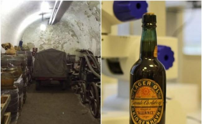 啤酒厂员工在地牢发现古老啤酒（右）。
