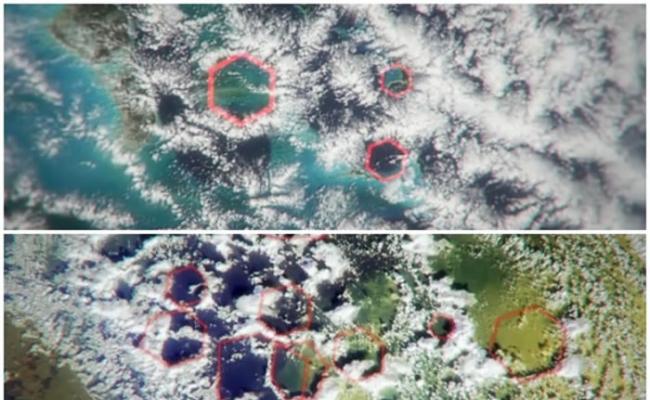 研究人员利用雷达卫星图片，发现该地区上空形成六边形怪云。