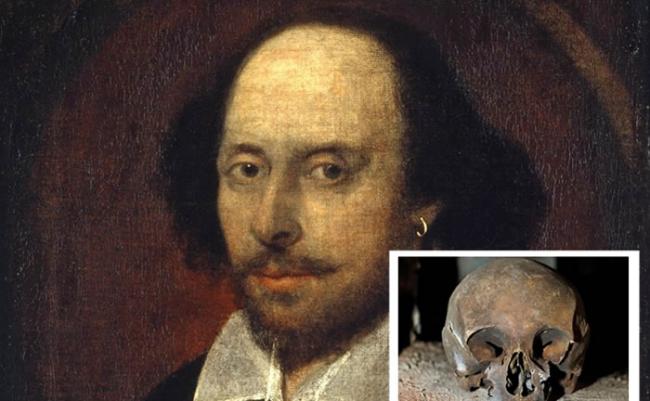 圣伦纳德教堂神职人员发现的头骨（小图），被怀疑是莎士比亚的头骨。