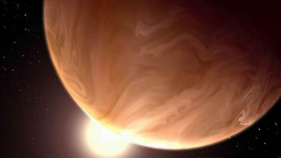 艺术家描绘“超级地球”GJ 1214b行星，首次对该行星进行天气预报，被云层笼罩，高温232摄氏度。