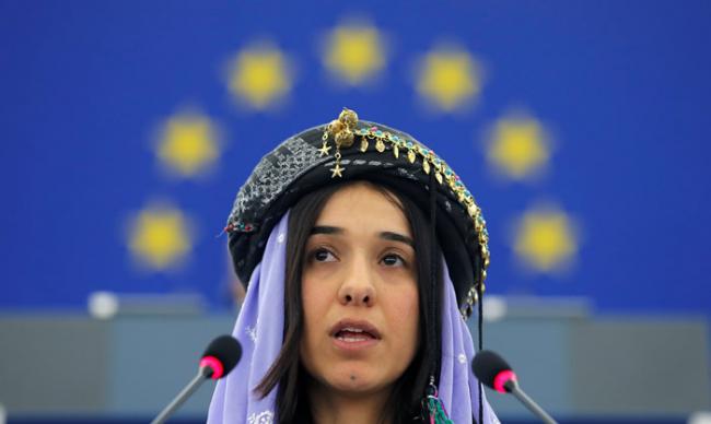 2018年诺贝尔和平奖得主之一的雅兹迪（Yazidi）女性穆拉德（Nadia Murad）。