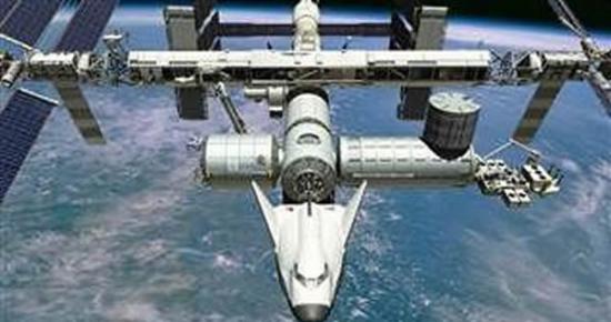 内华达山脉公司的追梦者(Dream Chaser)空天飞机停留在国际空间站时将呈现的场景