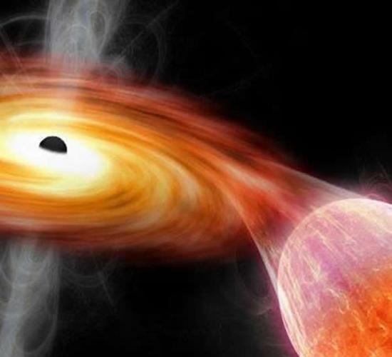 最新观测到一颗红矮星与黑洞成为致命的“亲密舞伴”，高速红矮星的表面质量被黑洞无情地吞噬