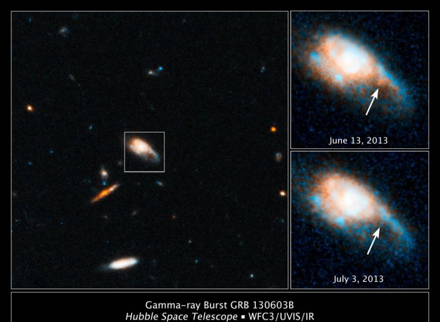 GRB 130603B的伽马射线暴距地球约39亿光年
