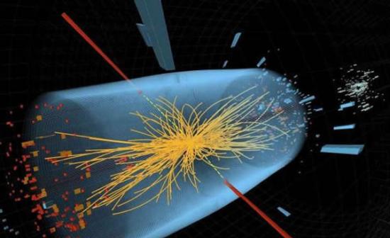 当地时间2011年12月13日，欧洲强子对撞机实验室进行的高能量光子轨迹图