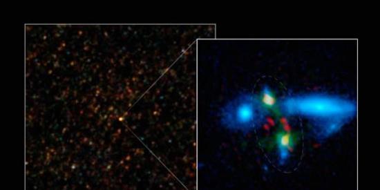 110亿年前两个互相碰撞的年轻星系正在形成一个巨大星系