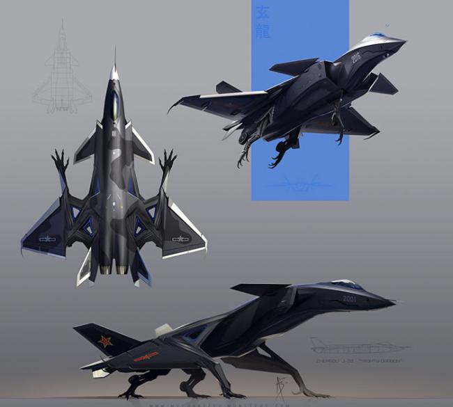 美国著名艺术家艾丽斯・布鲁德尔将中国第五代战斗机歼-20画成怪物
