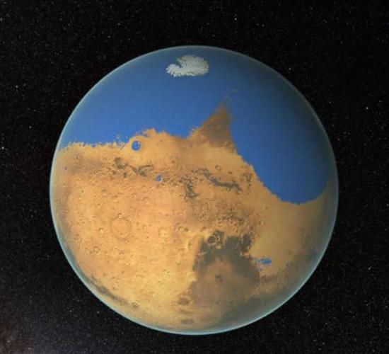 NASA科学家的研究表明，火星曾存在一个原始海洋，拥有的水量比地球上的北冰洋还多。这颗红色星球已经失去了87%的水。