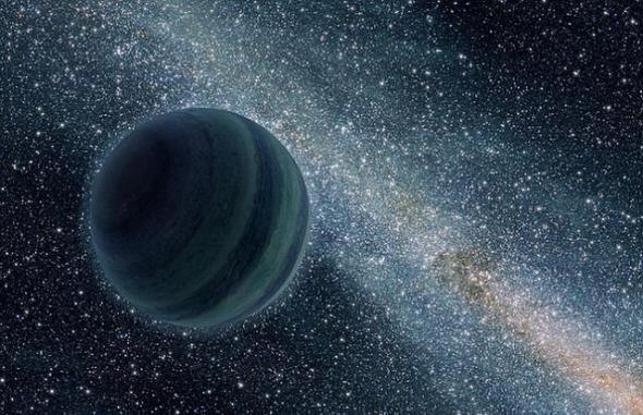 图中是一颗孤儿行星，它不环绕其它恒星运行，目前最新研究显示，宇宙中存在大量孤儿行星。