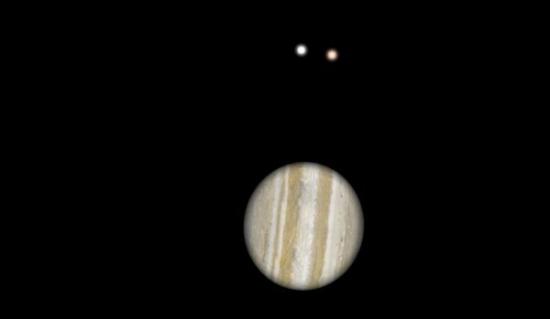 2014年木星冲的木星与其卫星示意图。（图／引用自台北天文馆之网路天文馆网站）