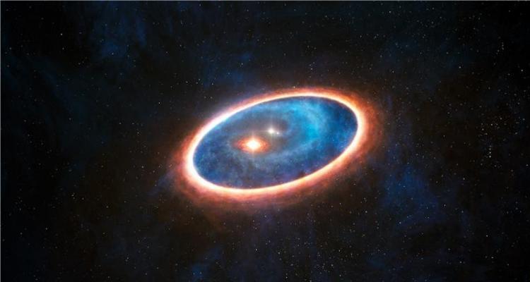 这张艺术家印象图显示了环绕三星系统GG Tau的尘埃气体