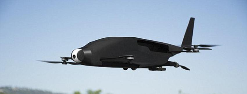 未来飞行器是啥模样？一家位于亚利桑那的公司正在研制可垂直起降的航空器，工程师将其命名为SkyProwler。机身周围安装有四具螺旋桨，用于垂直起降，当飞机进行巡