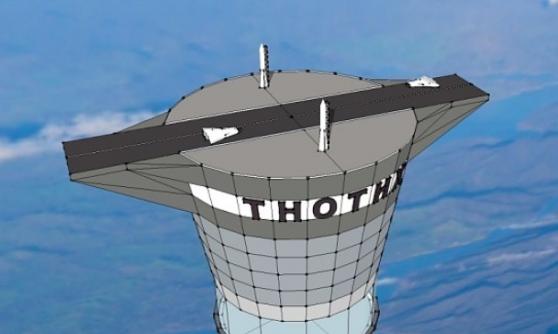 太空塔顶将建有跑道。图是太空塔的构想图。