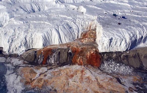 南极洁白无瑕的广袤雪原之上，有一道冰川却别出心裁，呈现出令人震惊的血红色。该冰川名为“血瀑”（Blood Falls）。