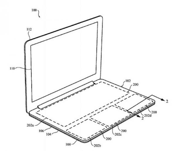 苹果专利申请中，可见手提电脑的键盘消失了。