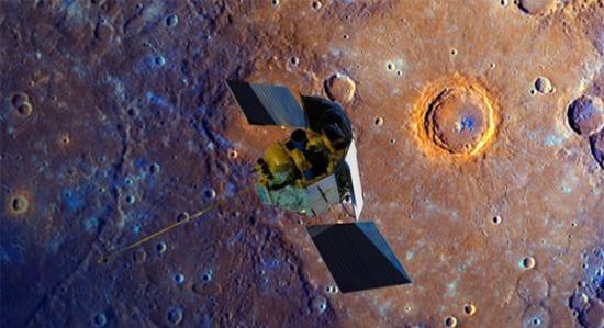 示意图：正在水星轨道进行考察的美国宇航局“信使号”探测器