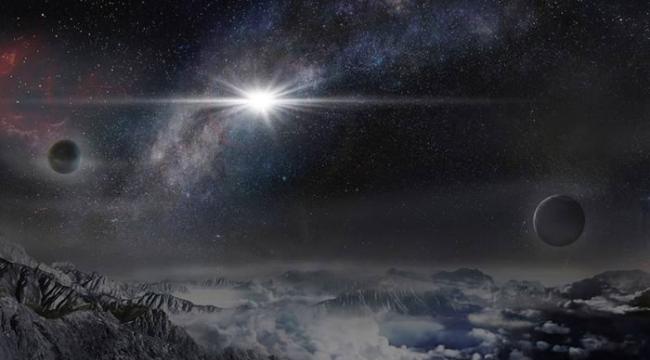 史上最强超新星爆发ASASSN-15lh的想像图。该图示意了从超新星宿主星系中一颗距离ASASSN-15lh约1万光年的行星上观看ASASSN-15lh爆发的情