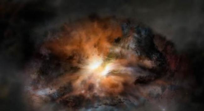 这是艺术家描绘的被灰尘遮蔽的W2246-0526星系
