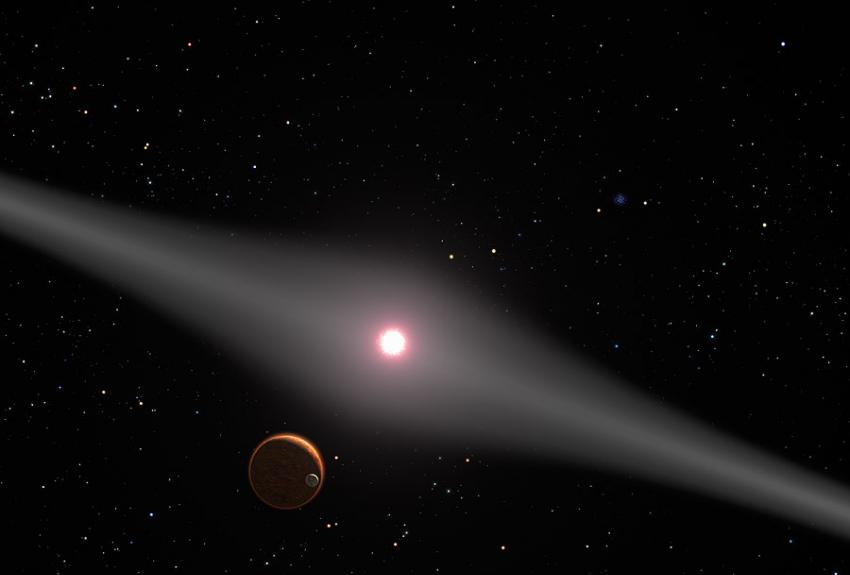 类太阳恒星AU Microscopii又称AU Mic，位于显微镜星座南部，距离地球32光年。
