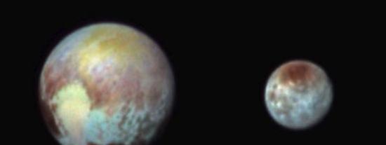 冥王星与冥卫一“卡戎”的彩色图像