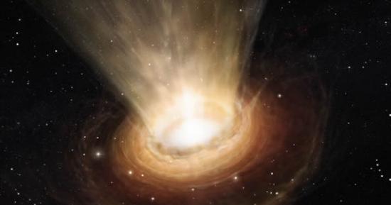 这张艺术家印象图显示了位于南方半人马座的活跃星系NGC3783中央的超大质量黑洞的周围环境