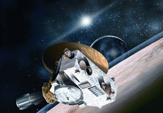 艺术示意图：飞行在冥王星附近的新视野号探测器