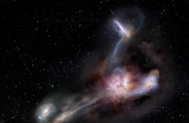 早期宇宙中星系合并为形成光亮有力的被星尘遮蔽的类星体提供原材料