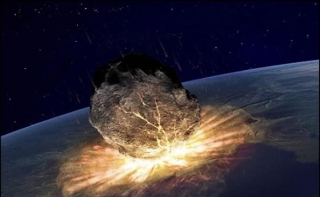 小行星或彗星撞地球将会导致人类末日。图为构想图。