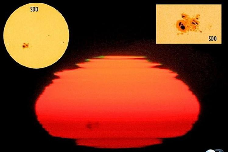 英国气象办公室称，这是25年来观测到最大的太阳耀斑，它非常大，从地球表面可以直接看到这个太阳耀斑。