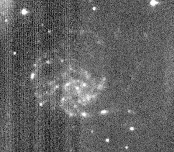 嫦娥三号着陆器上月基光学望远镜至今仍在可靠工作，图片是其在紫外波段拍摄的车轮星系M101