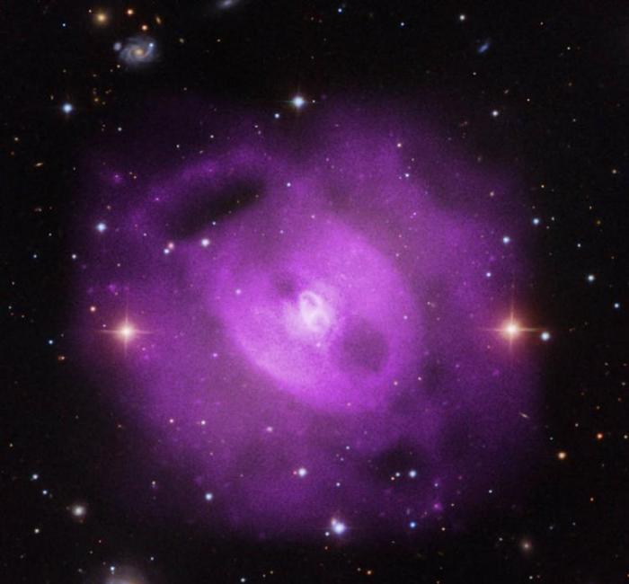 钱德拉X射线天文台观测到NGC 5813星系中心黑洞喷发景象