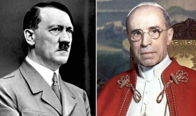 报告指希特勒（左图）曾打算绑架庇护十二世（右图）。