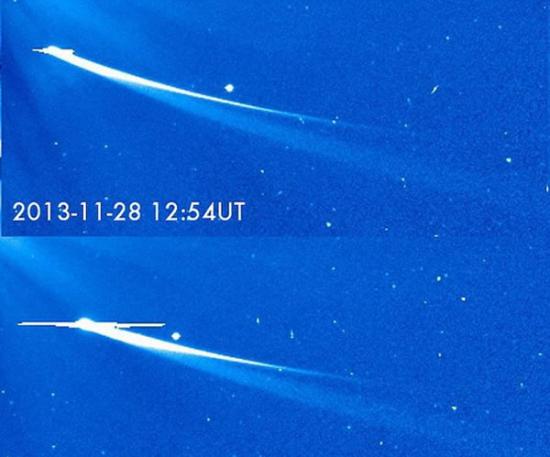 图像显示，艾森彗星在格林尼治时间11月28日早上至中午，光亮逐渐减弱