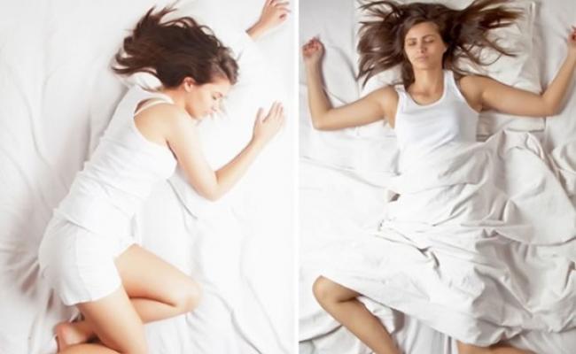 左侧睡（左图）的人有较高机会发恶梦，仰睡（右图）则可减轻背痛。