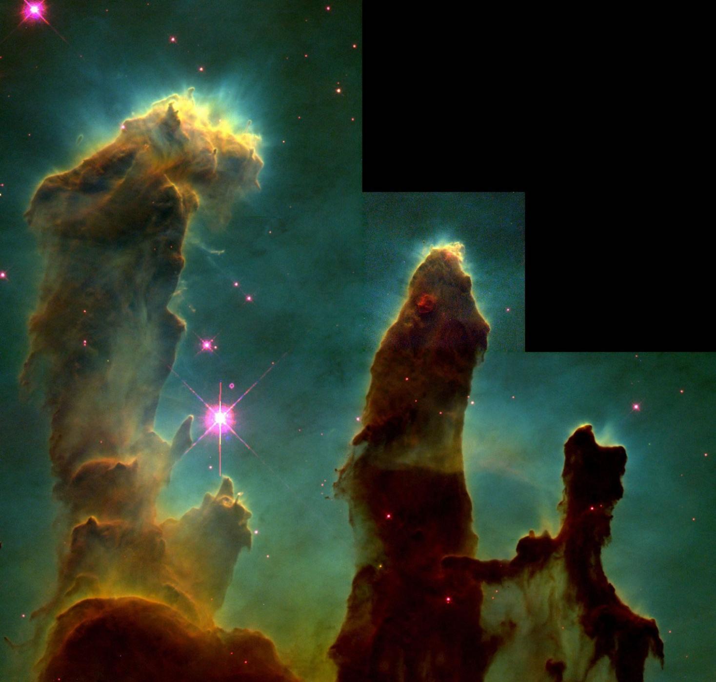 1995年拍摄的宇宙地标“创生之柱”老鹰星云M16