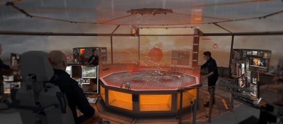 船上的新型操作室，让操作人员可透过3D全息技术应对威胁。