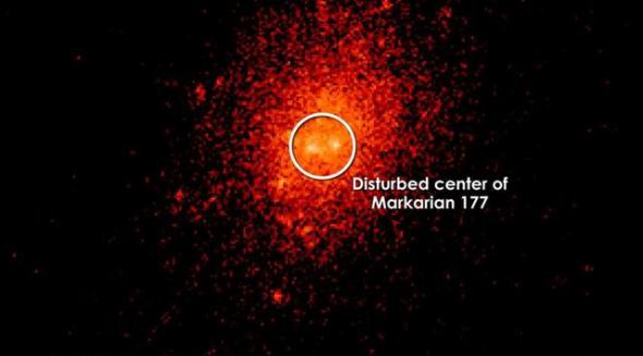 Markarian 177星系中央存在质量较大的黑洞，而左下角的SDSS1133可能是一颗流浪黑洞