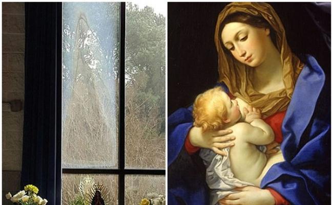 这窗户影像（左图）与一般画作上的圣母，有几分相似。