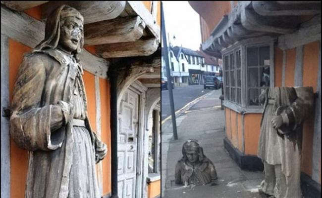 英国赫特福德郡150年历史石像遭人“腰斩”惹公愤