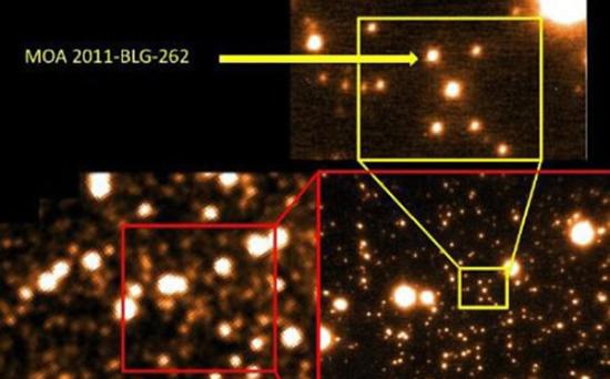 MOA-2011-BLG-262Lb天体系统的成像数据，科学家首次发现系外行星和其轨道附近的月亮，后者的质量达到地球的一半