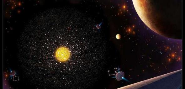 这幅艺术想象图描绘了III型文明的样子――利用“戴森球”驾驭整个星系的能源