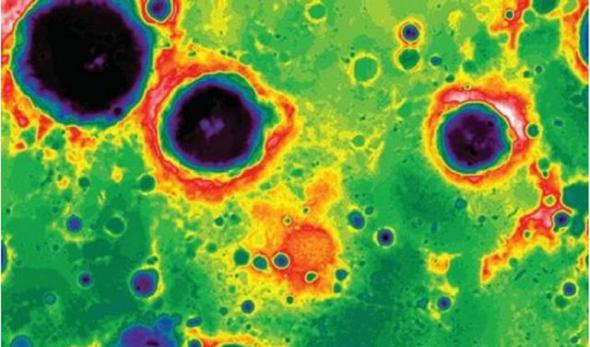 科学家在月球南极最新观测发现“马菲克高地”可能形成于一次独特的熔岩活动。红色是高地区域，蓝色是低地区域，图像中心深红色区域是马菲克高地。